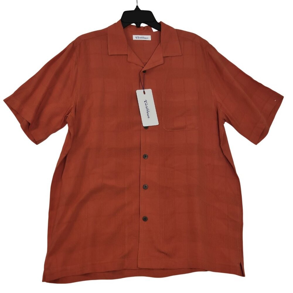 Caribbean Men's Shirt Size M Orange Short Sleeve Button Up (62)